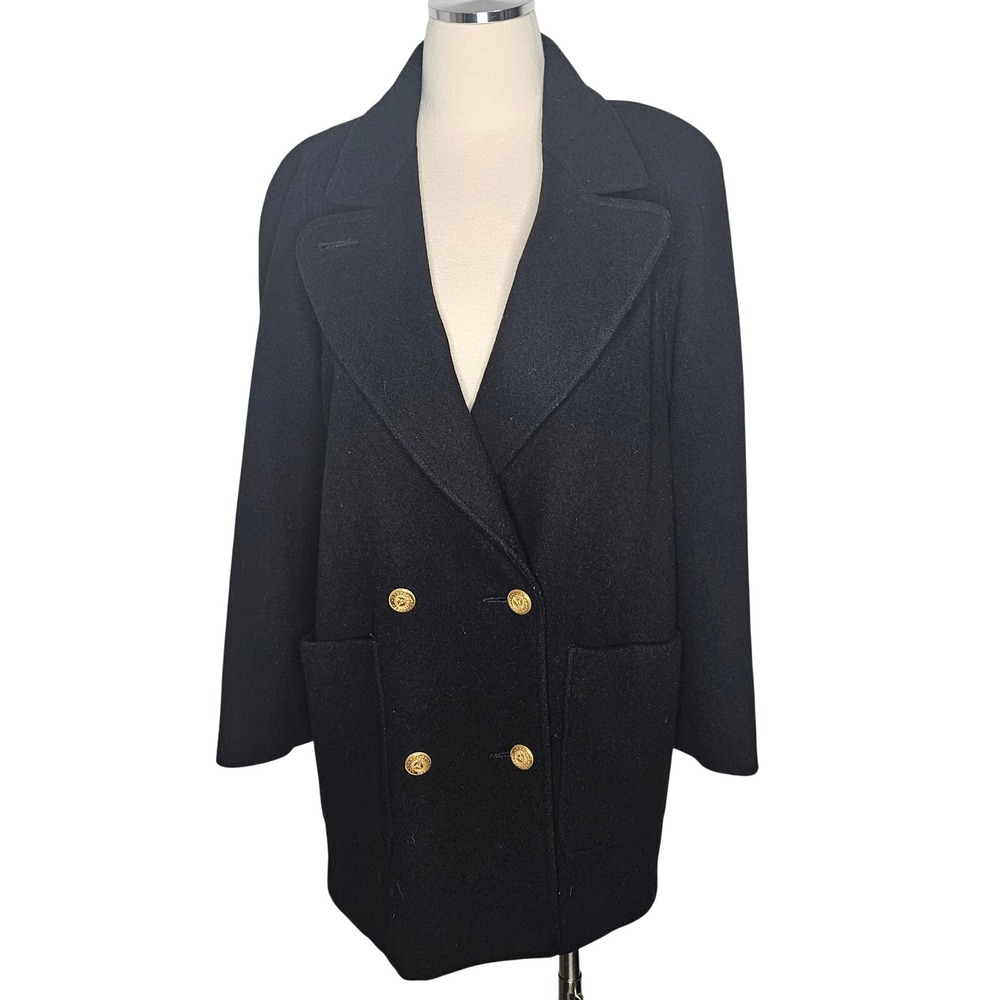 JH Collectibles Black Double Breasted Wool Blend Gold‎ Button Blazer Coat Women